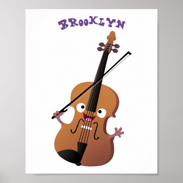Cute funny violin musical cartoon character poster (Front)