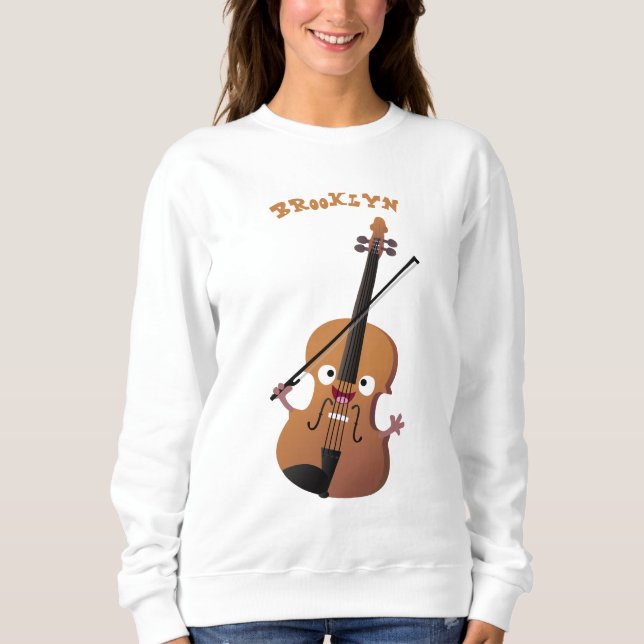 Cute funny violin musical cartoon character sweatshirt (Front)