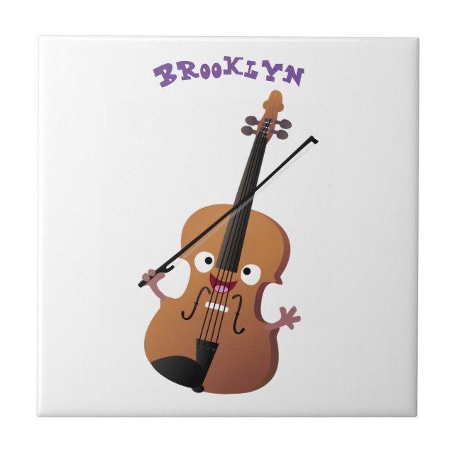 Cute funny violin musical cartoon character tile (Front)