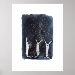 Cute funny watercolor hares abstract design poster