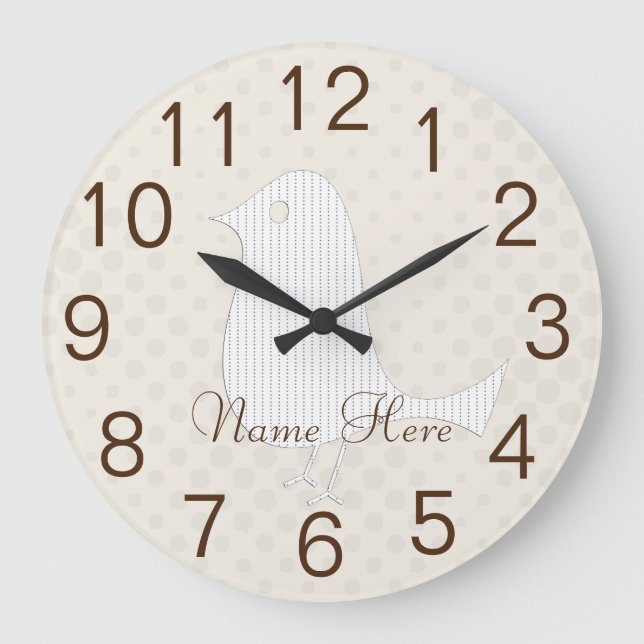 Cute Funny White Bird  Kids Add Name Wall  Clock (Front)