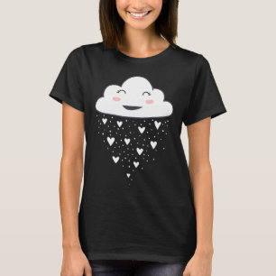 Cute Funny White Cloud Rain Raindrop Hearts Print T-Shirt