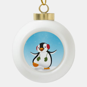 Cute Funny Winter Penguin Ceramic Ball Christmas Ornament