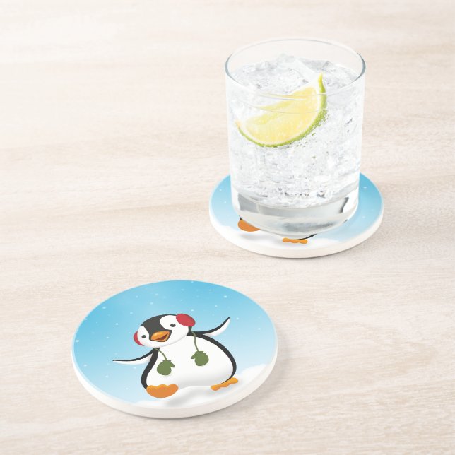 Cute Funny Winter Penguin Coaster (Side)