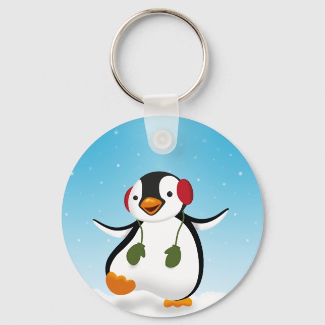 Cute Funny Winter Penguin Key Ring (Front)