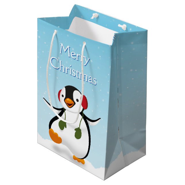 Cute Funny Winter Penguin Medium Gift Bag (Front Angled)