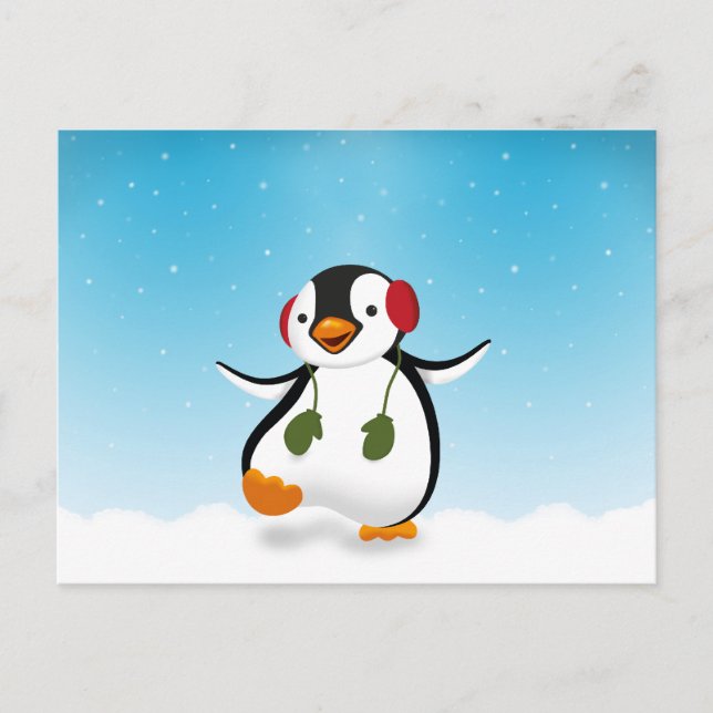 Cute Funny Winter Penguin Postcard (Front)