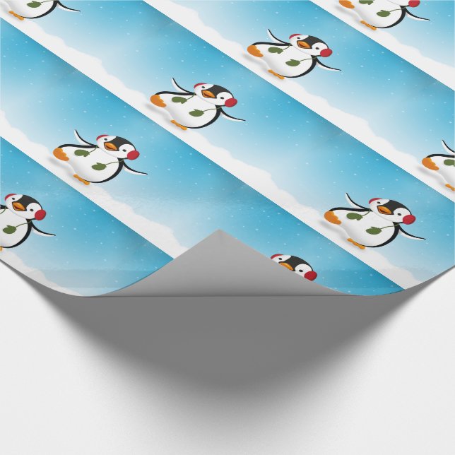Cute Funny Winter Penguin Wrapping Paper (Corner)