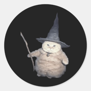 Cute Funny Wizard Cat Weird Kitten Cat Meme Spooky Classic Round Sticker