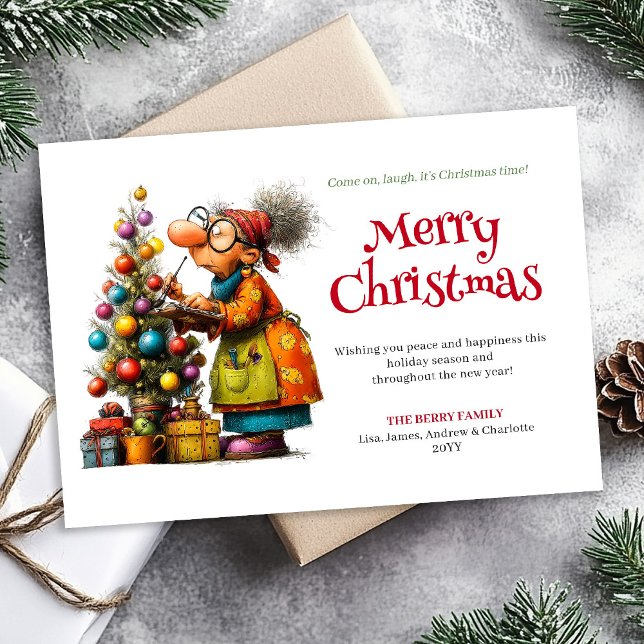 Cute Funny Woman Crazy Christmas Comic Style Card (Cute Funny Woman Crazy Christmas Comic Style Greeting Card

)
