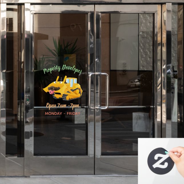 Cute funny yellow bulldozer cartoon character (Office Door)