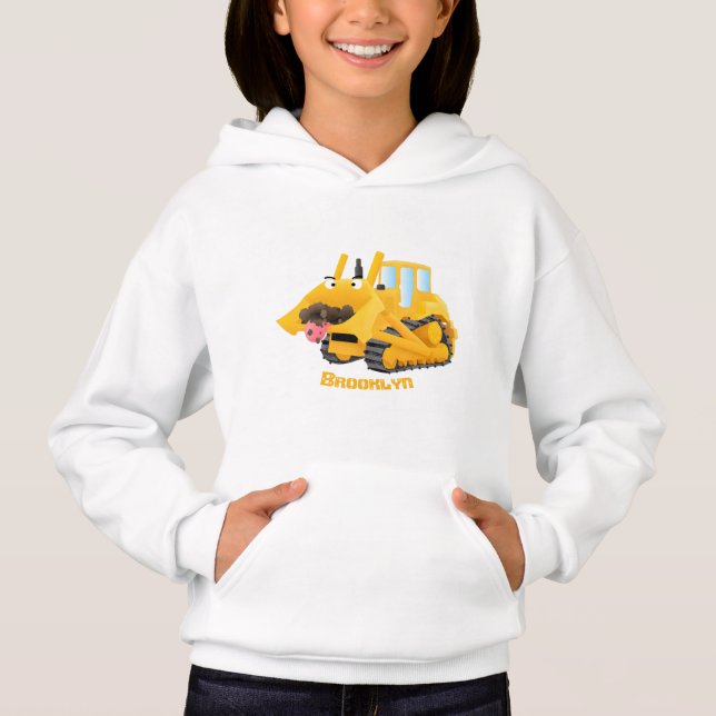 Cute funny yellow bulldozer cartoon character  (Front)