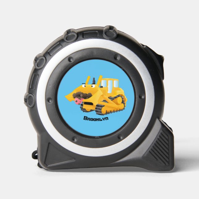 Cute funny yellow bulldozer cartoon character 1 (Front)