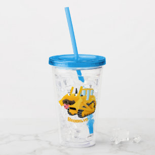 Cute funny yellow bulldozer cartoon character  acrylic tumbler