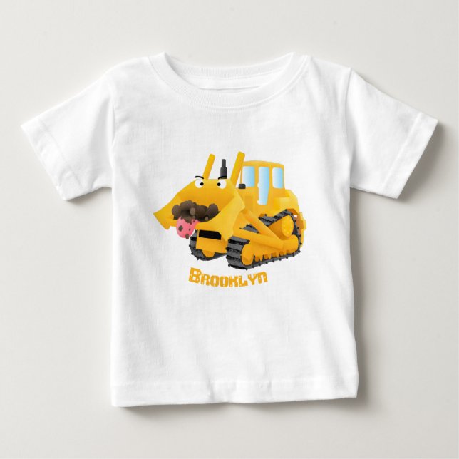Cute funny yellow bulldozer cartoon character  baby T-Shirt (Front)