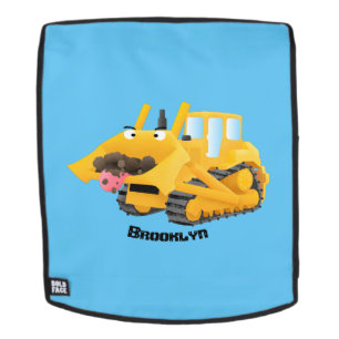 Cute funny yellow bulldozer cartoon character backpack