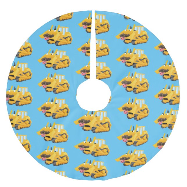 Cute funny yellow bulldozer cartoon character  brushed polyester tree skirt (Front)