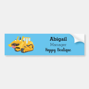 Cute funny yellow bulldozer cartoon character bumper sticker