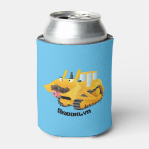 Cute funny yellow bulldozer cartoon character can cooler