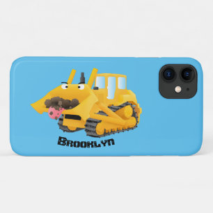 Cute funny yellow bulldozer cartoon character Case-Mate iPhone case