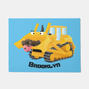 Cute funny yellow bulldozer cartoon character doormat