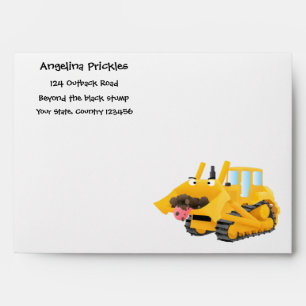 Cute funny yellow bulldozer cartoon character envelope