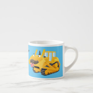 Cute funny yellow bulldozer cartoon character espresso cup