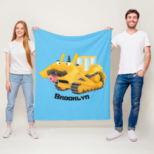 Cute funny yellow bulldozer cartoon character  fleece blanket