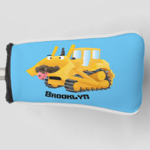 Cute funny yellow bulldozer cartoon character  golf head cover