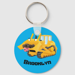 Cute funny yellow bulldozer cartoon character key ring
