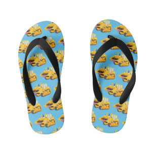 Cute funny yellow bulldozer cartoon character kid's jandals