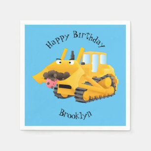 Cute funny yellow bulldozer cartoon character napkin