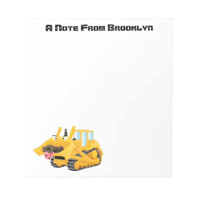 Cute funny yellow bulldozer cartoon character notepad (Front)