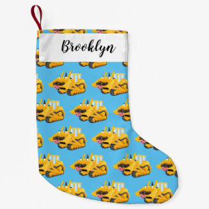 Cute funny yellow bulldozer cartoon character small christmas stocking