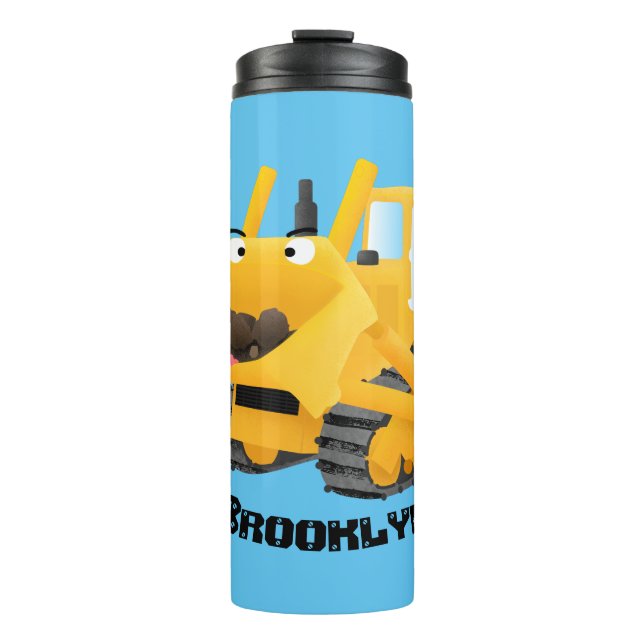 Cute funny yellow bulldozer cartoon character  thermal tumbler (Front)