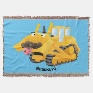 Cute funny yellow bulldozer cartoon character  throw blanket