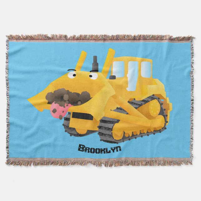 Cute funny yellow bulldozer cartoon character  throw blanket (Front)