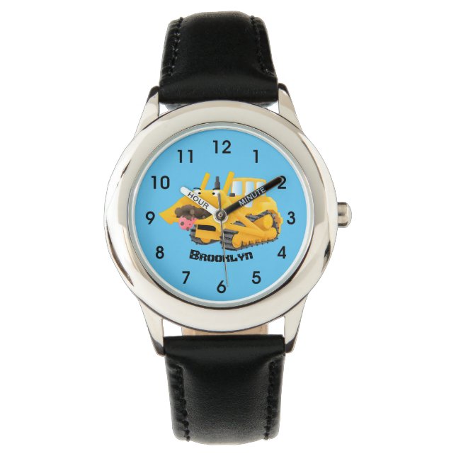 Cute funny yellow bulldozer cartoon character watch (Front)