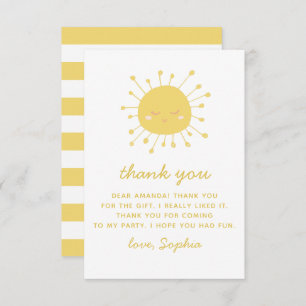 Cute funny yellow sun. Sunshine kids birthday Thank You Card