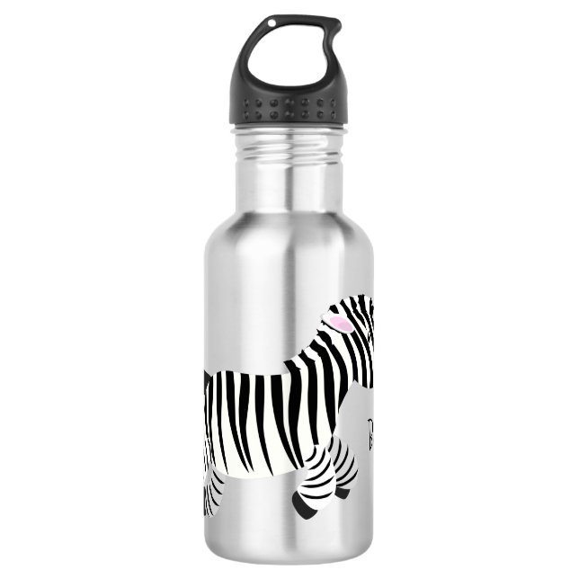 Cute funny zebra running cartoon illustration 532 ml water bottle (Front)