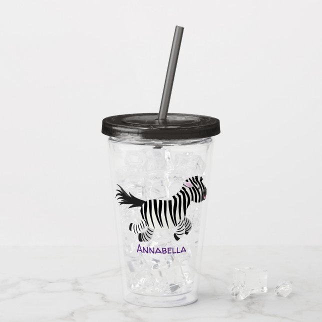 Cute funny zebra running cartoon illustration acrylic tumbler (Back Ice)