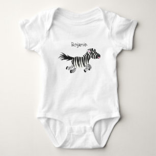 Cute funny zebra running cartoon illustration baby bodysuit