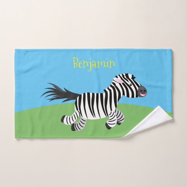Cute funny zebra running cartoon illustration bath towel set (Hand Towel)