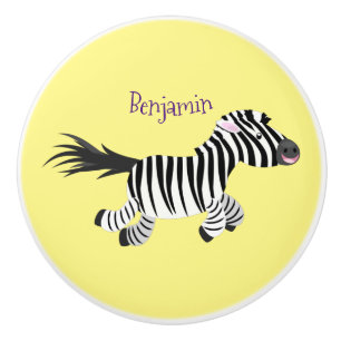 Cute funny zebra running cartoon illustration ceramic knob