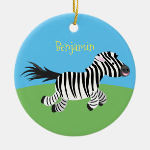 Cute funny zebra running cartoon illustration ceramic tree decoration