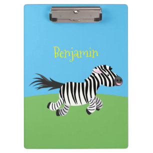 Cute funny zebra running cartoon illustration clipboard