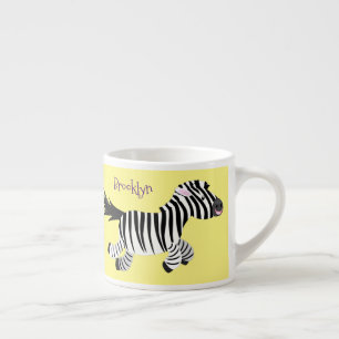 Cute funny zebra running cartoon illustration espresso cup