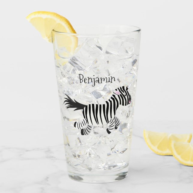 Cute funny zebra running cartoon illustration glass (Front Ice)
