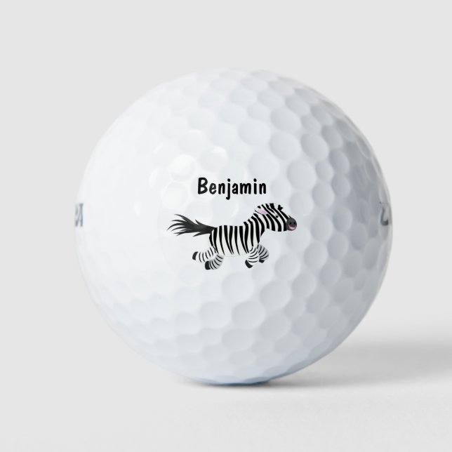 Cute funny zebra running cartoon illustration golf balls (Front)