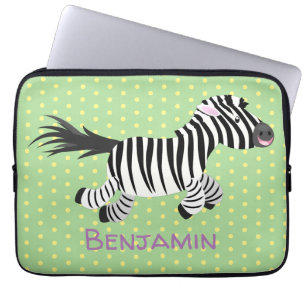 Cute funny zebra running cartoon illustration laptop sleeve